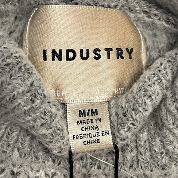 Industry Republic Women's M Gray Heather Mock Neck Cable Knit Puffed Sleeves - Picture 8 of 11